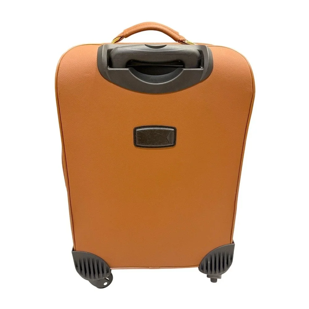NWT Joy & Iman Cognac Brown Split Leather 4 Wheel Spinner Carry On Suitcase